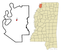 Tunica County Mississippi Incorporated and Unincorporated areas Tunica Highlighted.svg