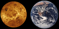 Größenvergleich zwischen Venus (links als Radarkarte) und Erde