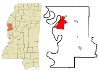 Washington County Mississippi Incorporated and Unincorporated areas Greenville Highlighted.svg