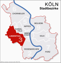 Abgrenzung des Stadtbezirks Lindenthal in Köln