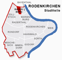Lage des Stadtteils Raderberg im Stadtbezirk 2