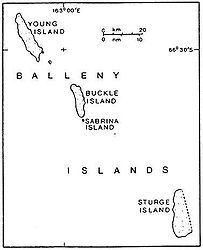 Lage von Sturge Island im Süden der Balleny-Inseln
