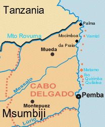 Lage der Insel Ibo vor der Küste Cabo Delgados