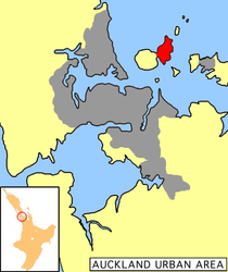 Lage von Motutapu Island (rot)