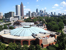 Alexander Memorial Coliseum IN THE FOREGROUND AND DOWNTOWN ATLANTA IN THE BACKGROUND.JPG