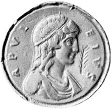 Medaillon mit männlichem Porträt (Profil) und der umlaufenden Schrift „Apuleius“