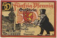 50-Pfennig-Gutsschein mit Rathaus