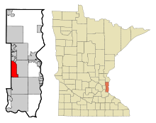 Lage der Stadt im County und in Minnesota