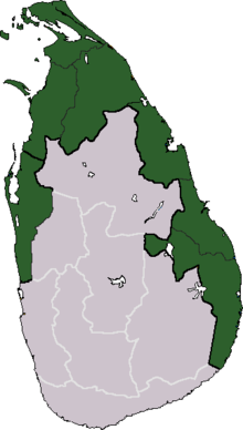 „Tamil Eelam“: Von den tamilischen Separatisten beanspruchte Gebiete Sri Lankas