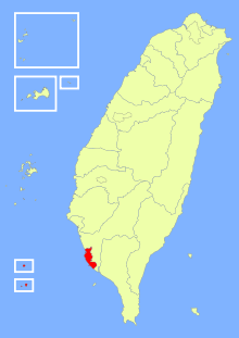 Karte von Taiwan, Position von Kaohsiung hervorgehoben