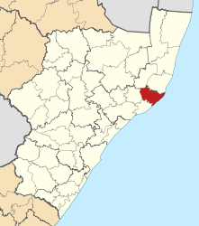 Map of KwaZulu-Natal with Mbonambi highlighted (2011).svg