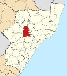 Map of KwaZulu-Natal with Msinga highlighted (2011).svg