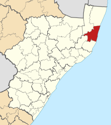 Map of KwaZulu-Natal with The Big Five False Bay highlighted (2011).svg
