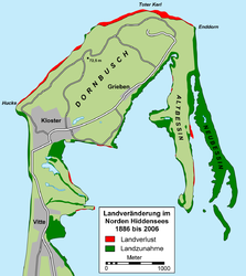 Landveränderungen im Norden Hiddensees von 1886 bis 2006