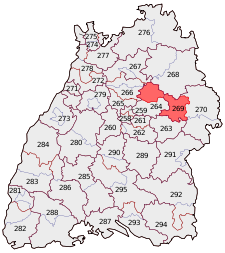 Lage des Bundestagswahlkreises Backnang – Schwäbisch Gmünd in Baden-Württemberg