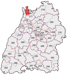 Lage des Bundestagswahlkreises Heidelberg in Baden-Württemberg