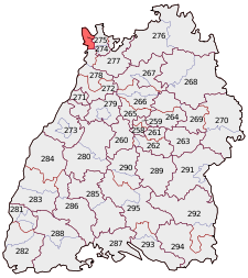 Lage des Bundestagswahlkreises Karlsruhe Stadt in Baden-Württemberg