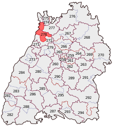 Lage des Bundestagswahlkreises Bruchsal – Schwetzingen in Baden-Württemberg