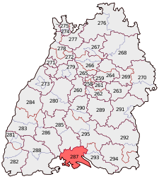 Lage des Bundestagswahlkreises Konstanz in Baden-Württemberg