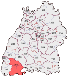 Lage des Bundestagswahlkreises Waldshut in Baden-Württemberg