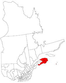Lage der Region Gaspésie–Îles-de-la-Madeleine in Québec