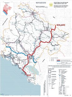 Infrastrukturplan für Montenegro mit dem Verlauf der M2-3