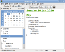 Zim Desktop Wiki mit Kalender