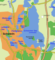 Lage Ziegelwerders im Schweriner See