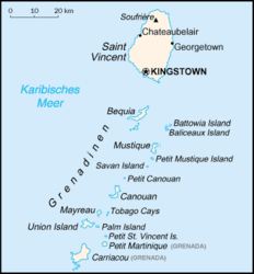 Lage von Petit St. Vincent (im Süden) zu anderen Grenadinen
