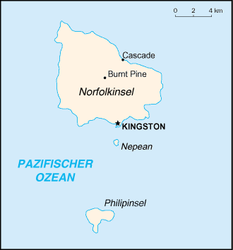 Karte der Norfolkinsel (Phillip-Insel ganz im Süden)