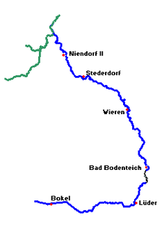 Die Stederau (blau), ihr Verlauf bis zum Zusammenfluss mit der Gerdau (=Ilmenau)