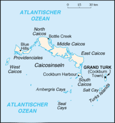 Karte der Turks- und Caicosinseln und der Insel Grand Turk.