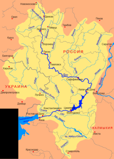 Verlauf des Woronesch (Воронеж) im Einzugsgebiet des Don