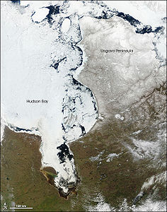 Die Ungava-Halbinsel und die Hudsonbai (Satellitenfoto)