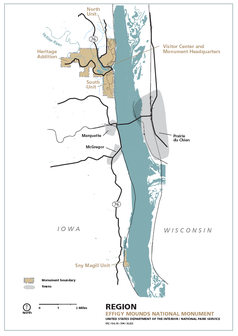 Lage des Schutzgebietes und seiner Teile am Ufer des Mississippi