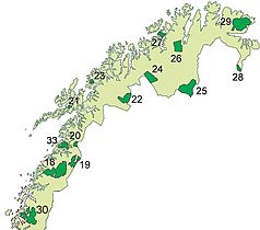 Die Nationalparks in Nord-Norwegen (Der Øvre-Pasvik hat Nummer 28)