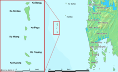 Karte der Provinz Pangnga mit dem Gebiet des Mu Ko Similan Nationalparks und den Similan-Inseln (Ausschnitt)