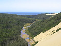 Der Thurra River von der höchsten Sanddüne im Croajingolong-Nationalpark aus