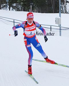 Albina Achatowa während der [Biathlon-WM 2008 in Östersund