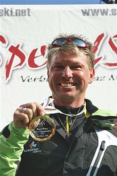 Markus Münzer bei der Siegerehrung für FIS Speedski WM 2011 Verbier (SUI)