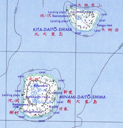 Karte der beiden größten der Daitō-Inseln, Minami-daitō unten
