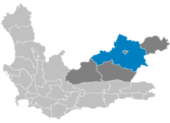 Beaufort West (blau) im Distrikt Zentralkaroo (dunkelgrau)