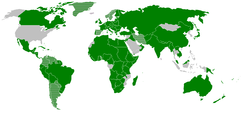 Mitgliedstaaten (grün) und neutrale Beobachter (hellgrün) des Völkerbundes