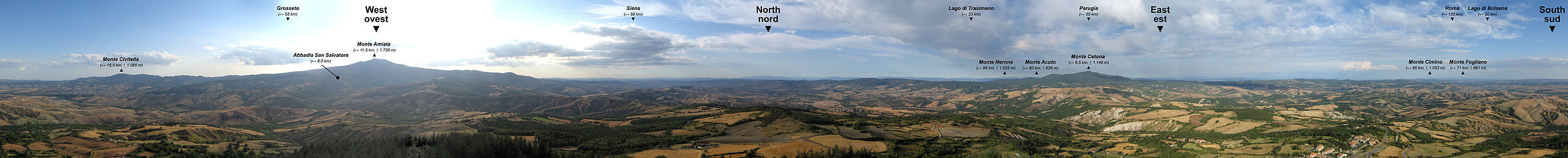 360°-Panorama vom Burgturm in Radicofani