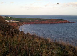 Blick über die Sandy Bay zum Straight Point