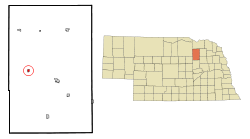 Antelope County Nebraska Incorporated and Unincorporated areas Clearwater Highlighted.svg