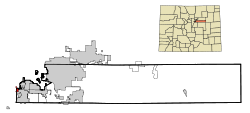 Arapahoe County Colorado Incorporated and Unincorporated areas Bow Mar Highlighted.svg