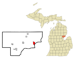 Arenac County Michigan Incorporated and Unincorporated areas Au Gres Highlighted.svg