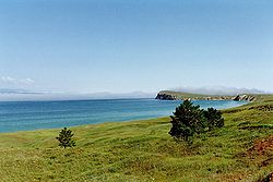 Blick von der Insel Olchon auf den Baikalsee