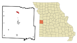 Bates County Missouri Incorporated and Unincorporated areas Adrian Highlighted.svg